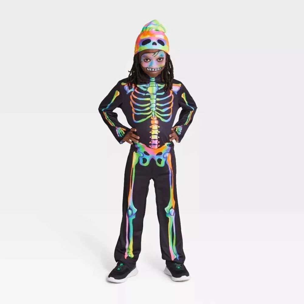 NEW Color Melt Skeleton Halloween Costume Boy Girl Small Glows Under Blacklight